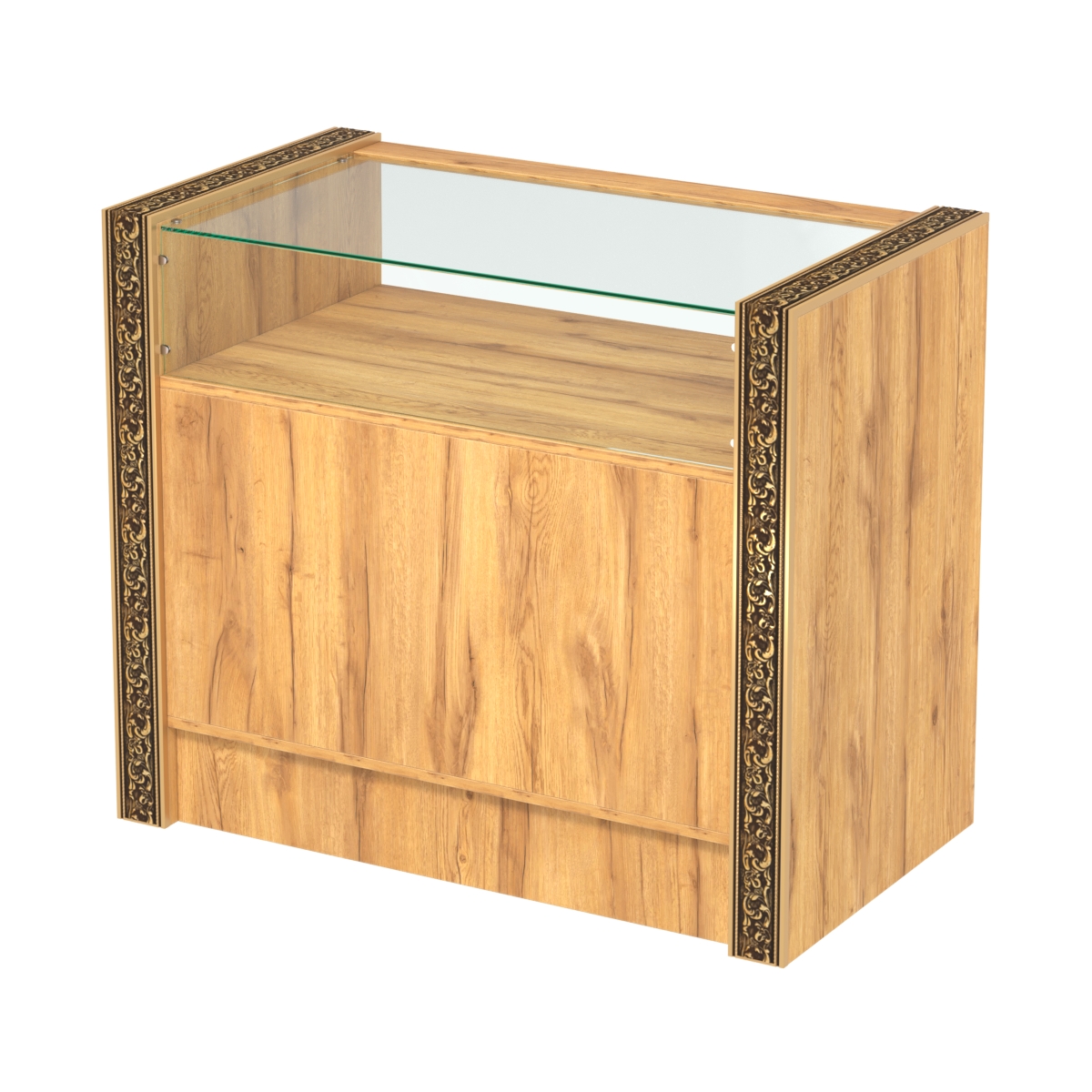 Недорогой прилавок с большим накопителем и декоративными молдингами №ПДМ-2-900 Дуб Золотистый