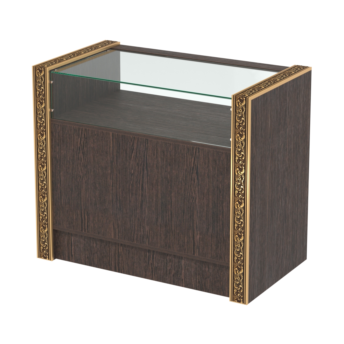 Недорогой прилавок с большим накопителем и декоративными молдингами №ПДМ-2-900 Дуб Венге