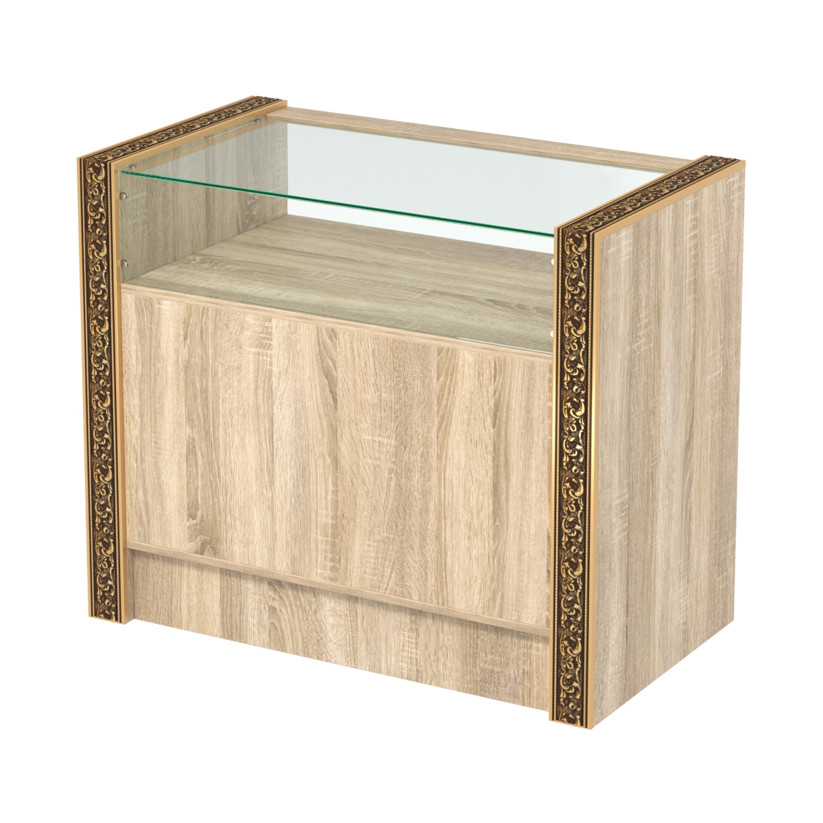 Недорогой прилавок с большим накопителем и декоративными молдингами №ПДМ-2-900 Дуб сонома