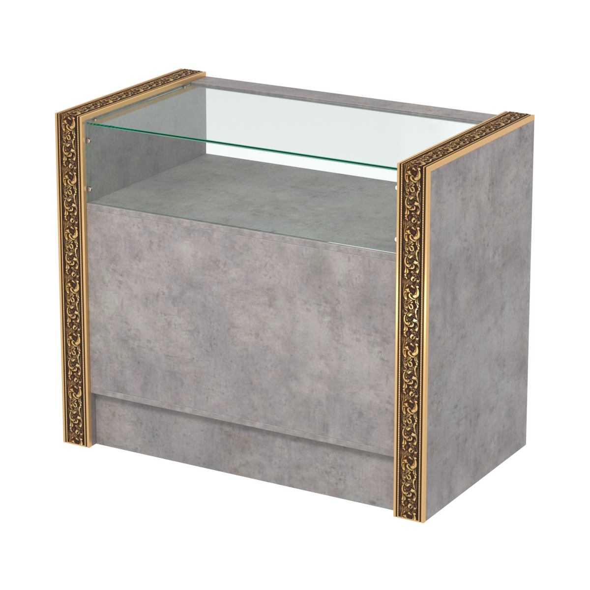 Недорогой прилавок с большим накопителем и декоративными молдингами №ПДМ-2-900 Бетон Чикаго светло-серый F186 ST9