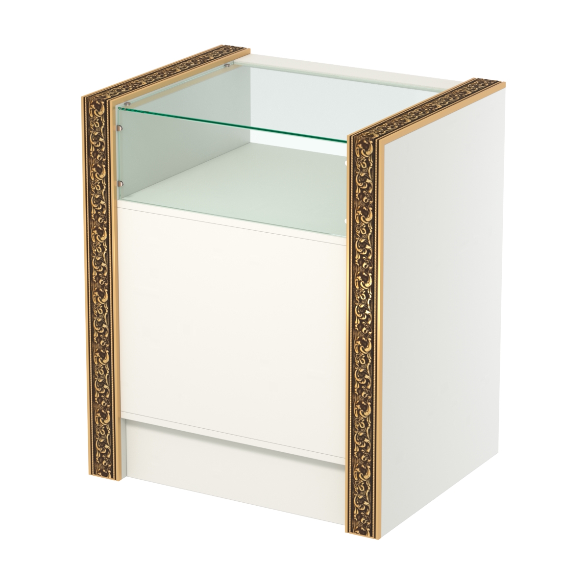 Недорогой прилавок с прозрачным верхом и декоративными молдингами №ПДМ-2-600 Белый