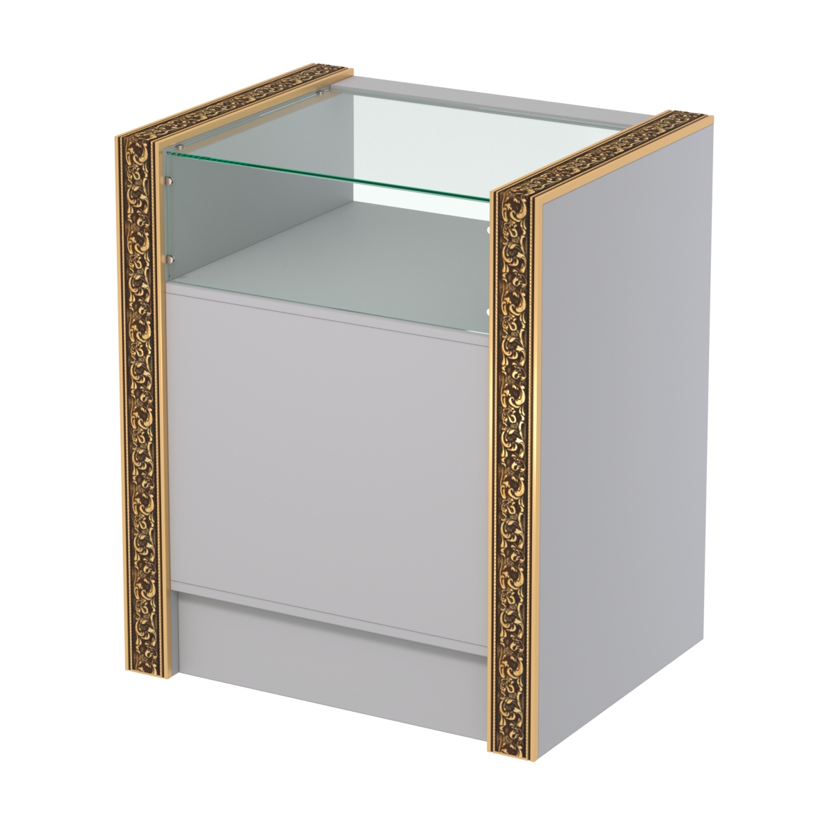 Недорогой прилавок с прозрачным верхом и декоративными молдингами №ПДМ-2-600 Cерый