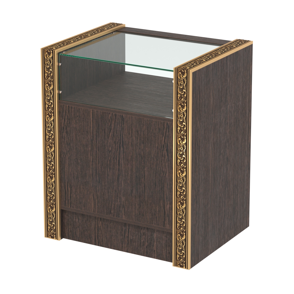 Недорогой прилавок с прозрачным верхом и декоративными молдингами №ПДМ-2-600 Дуб Венге