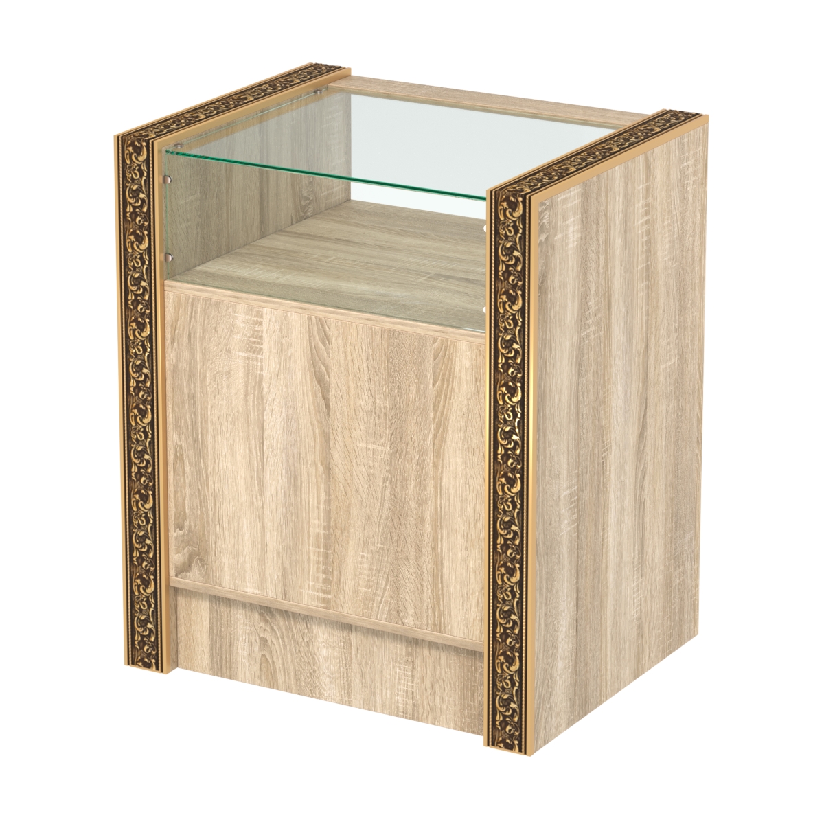 Недорогой прилавок с прозрачным верхом и декоративными молдингами №ПДМ-2-600 Дуб сонома