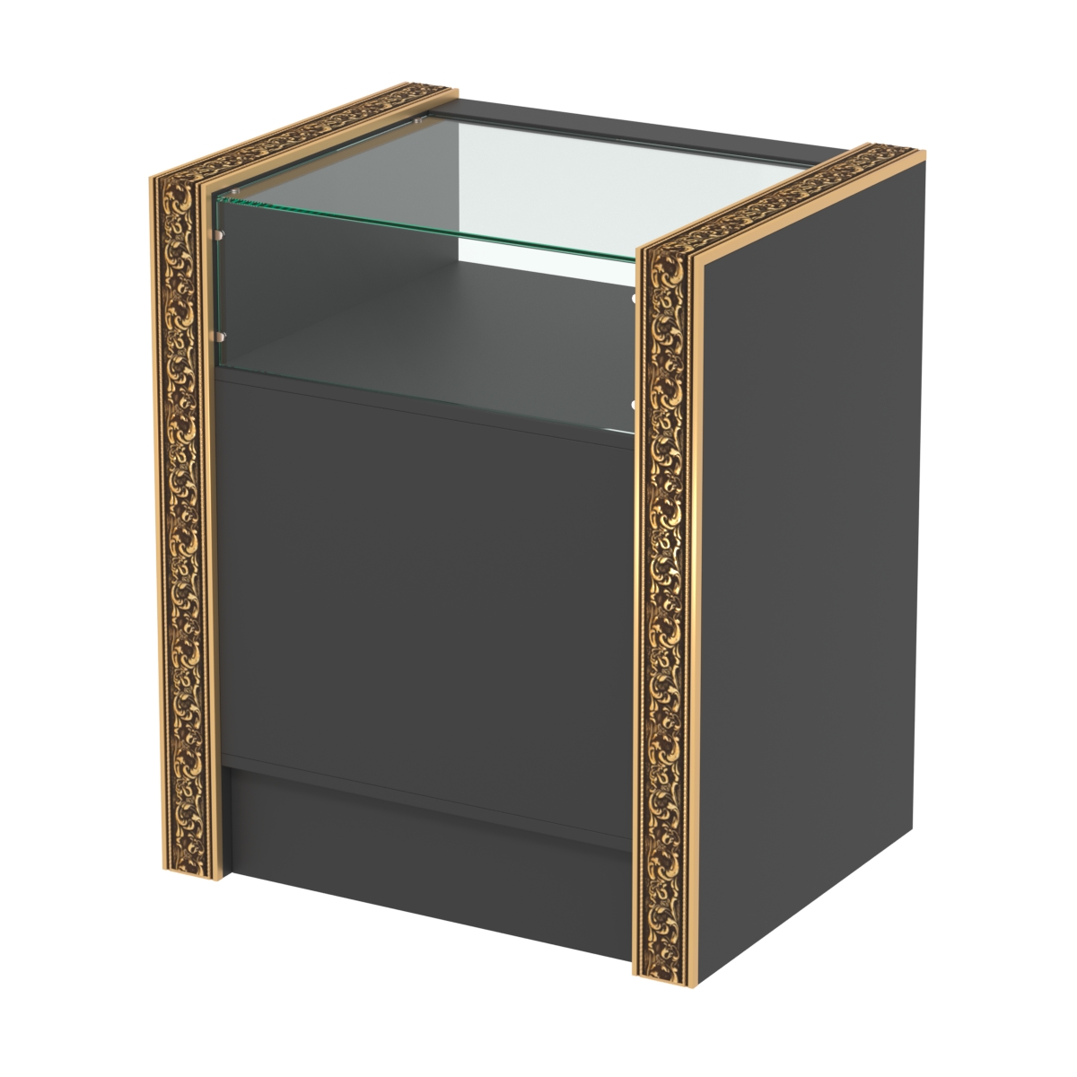 Недорогой прилавок с прозрачным верхом и декоративными молдингами №ПДМ-2-600 Черный