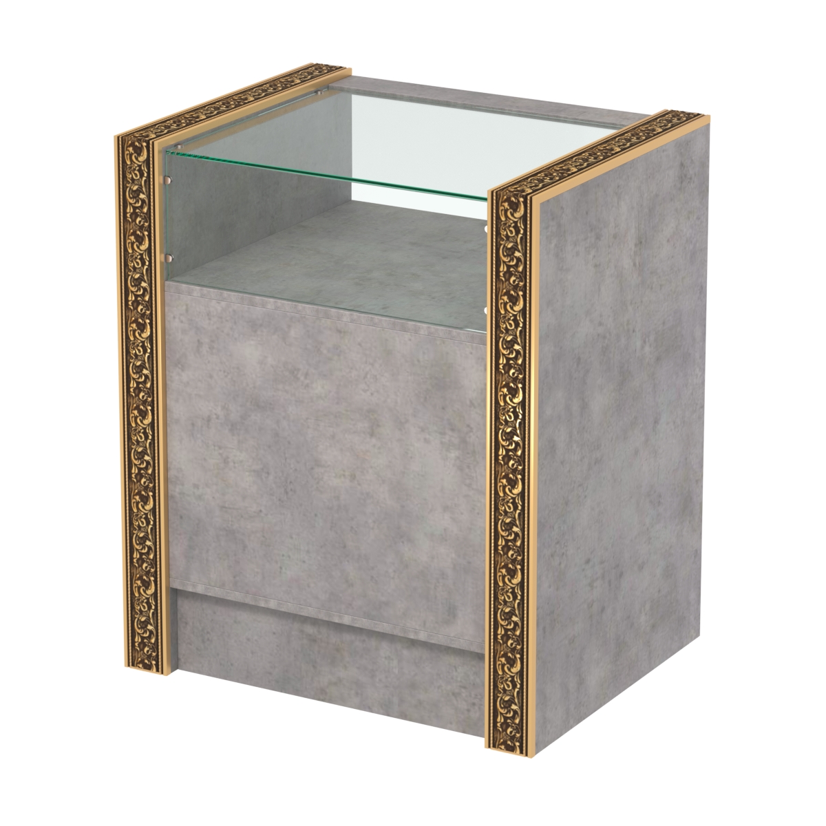 Недорогой прилавок с прозрачным верхом и декоративными молдингами №ПДМ-2-600 Бетон Чикаго светло-серый F186 ST9