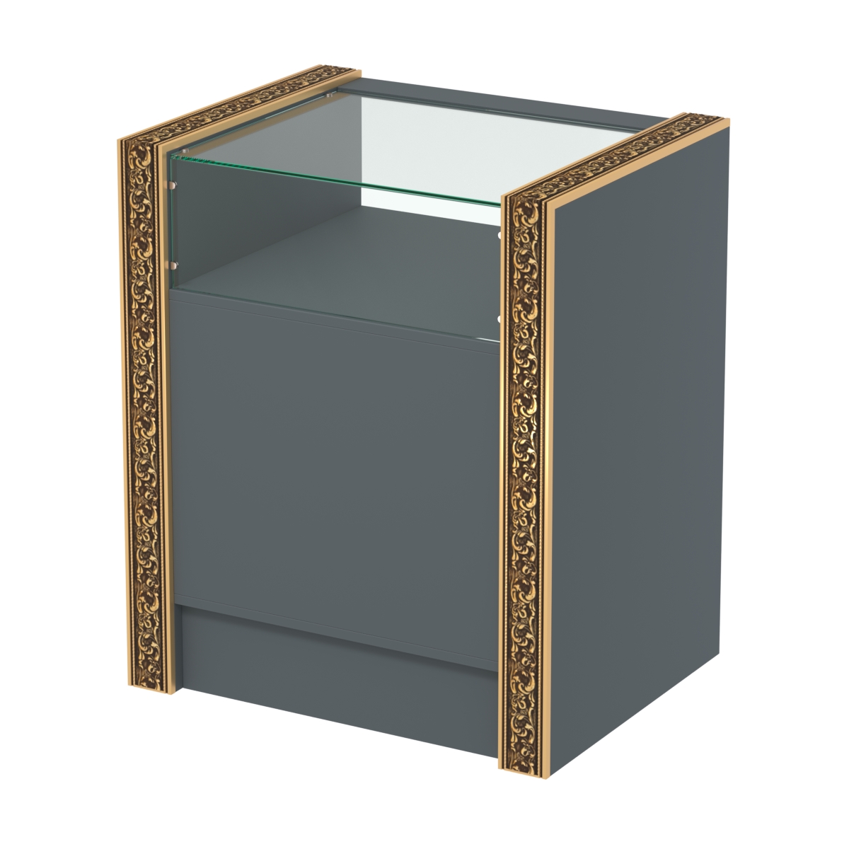 Недорогой прилавок с прозрачным верхом и декоративными молдингами №ПДМ-2-600 Темно-Серый