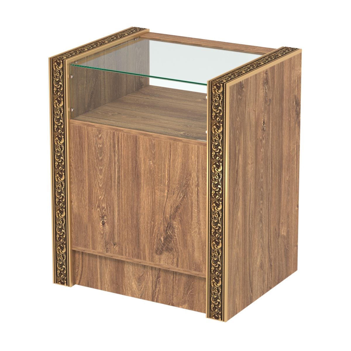 Недорогой прилавок с прозрачным верхом и декоративными молдингами №ПДМ-2-600 Дуб Канзас коричневый