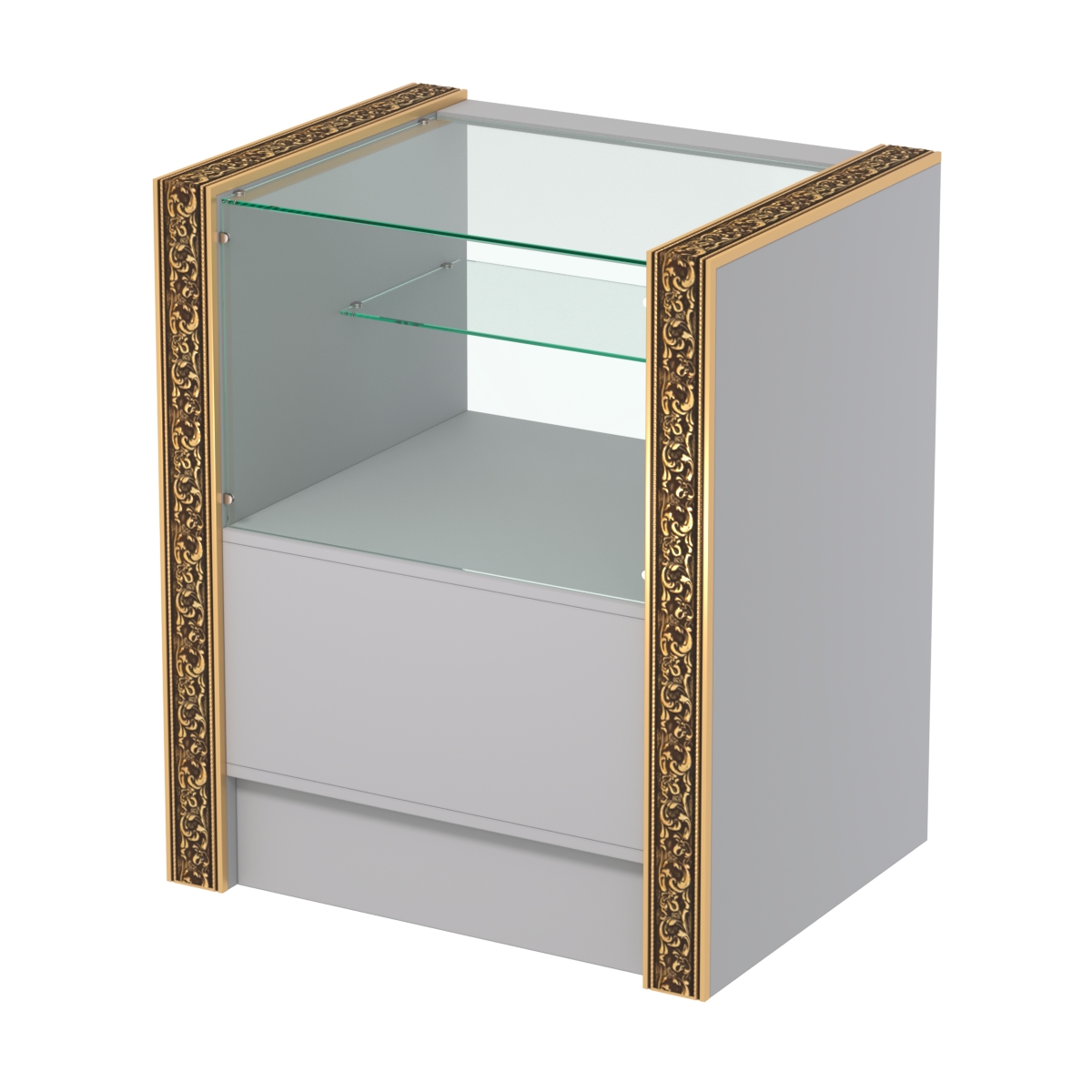 Недорогой прилавок малый с декоративными молдингами №ПДМ-3-600 Cерый