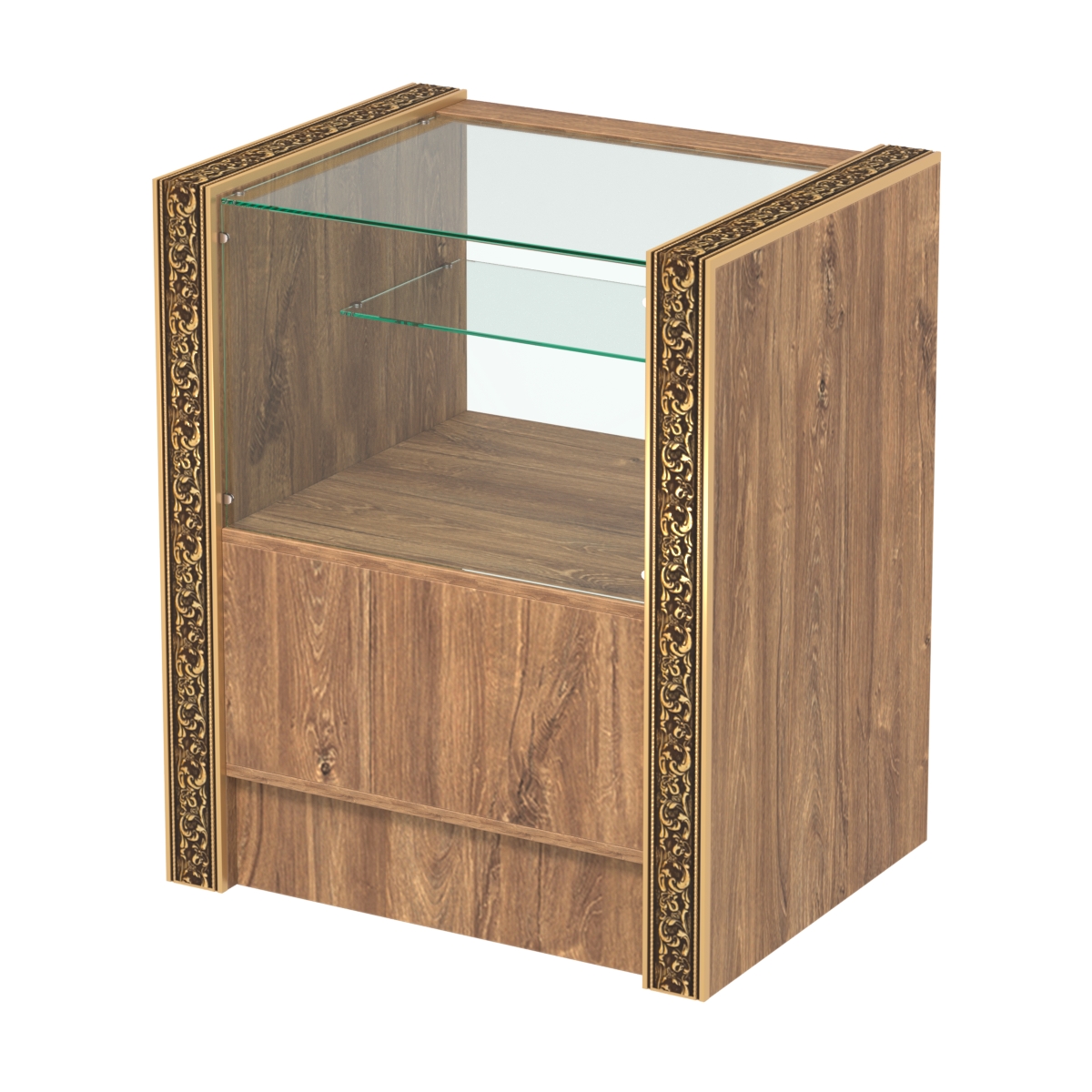 Недорогой прилавок малый с декоративными молдингами №ПДМ-3-600 Дуб Канзас коричневый