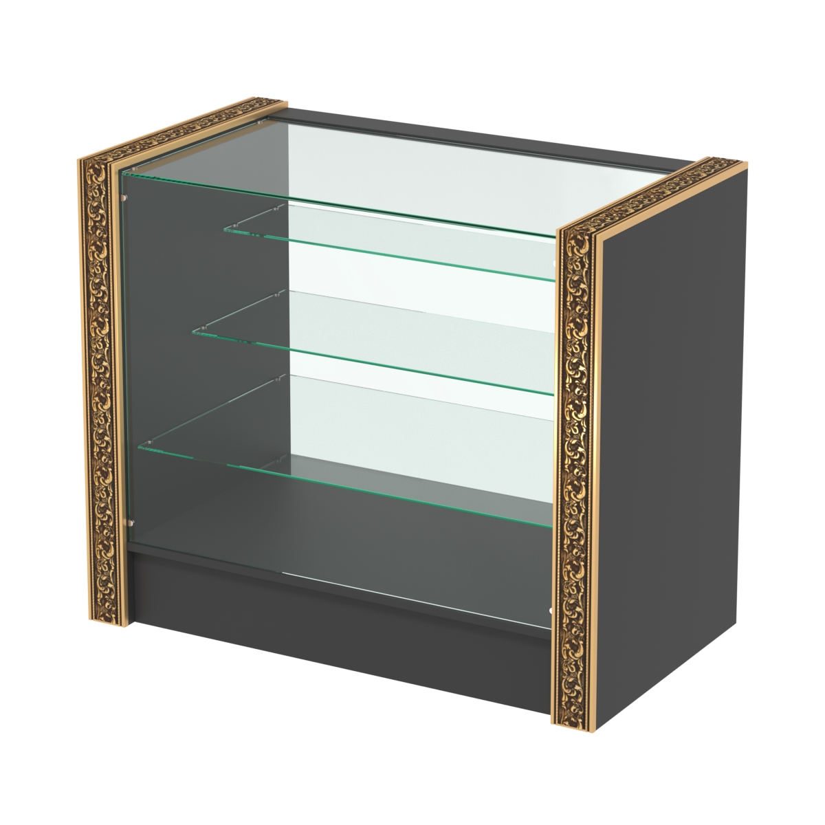 Недорогой прилавок со стеклянным фасадом и декоративными молдингами №ПДМ-4-900 Черный