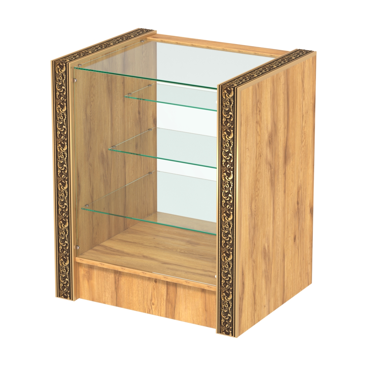 Недорогой прилавок с тремя полками лесенкой и декоративными молдингами №ПДМ-4-600 Дуб Золотистый