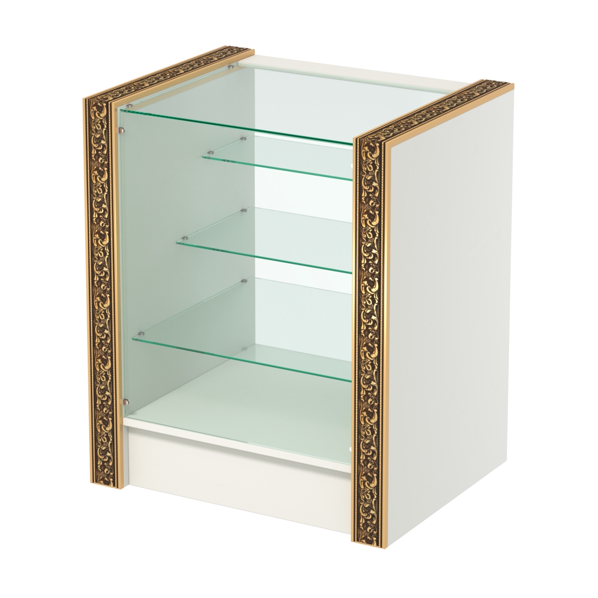 Недорогой прилавок с тремя полками лесенкой и декоративными молдингами №ПДМ-4-600 Белый