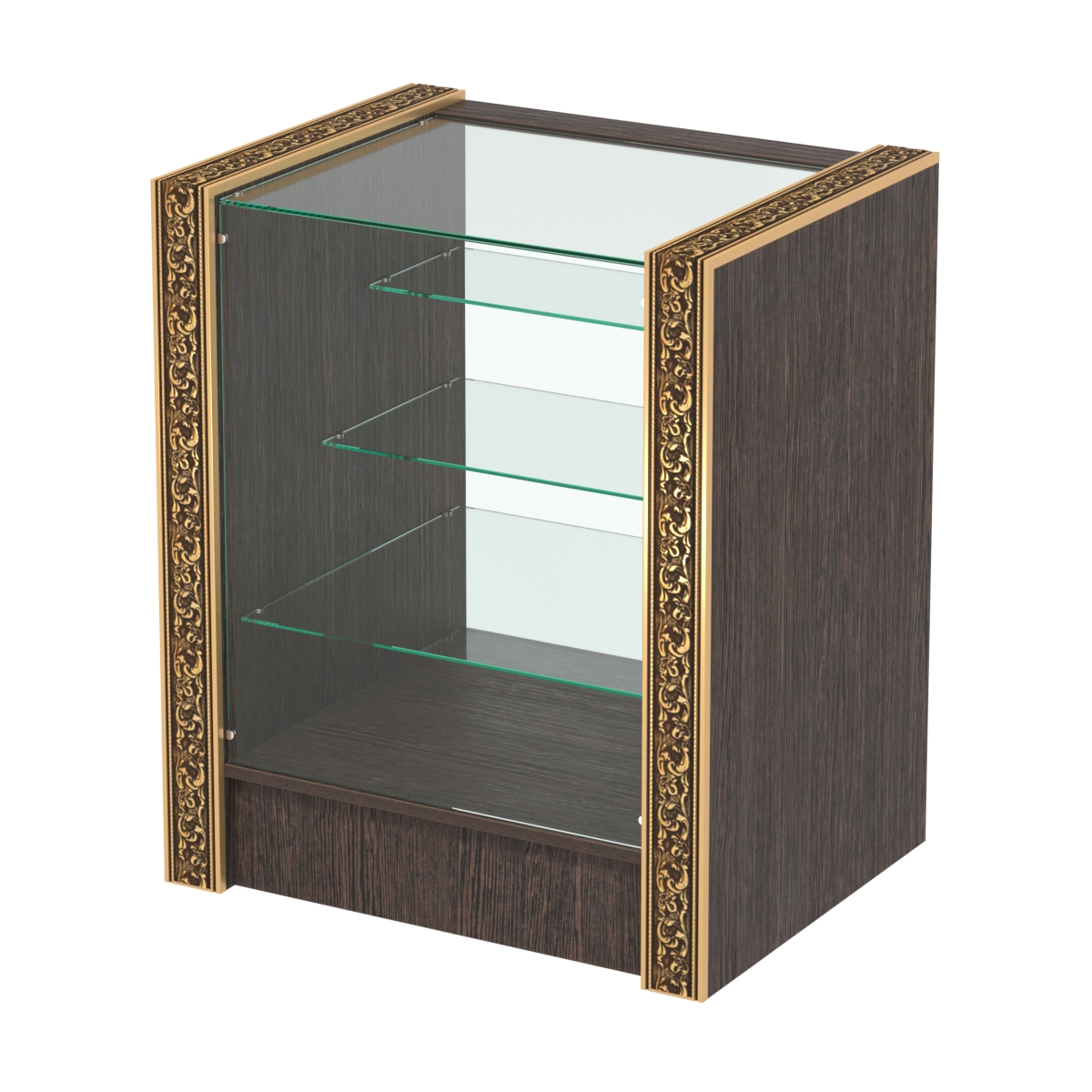 Недорогой прилавок с тремя полками лесенкой и декоративными молдингами №ПДМ-4-600 Дуб Венге