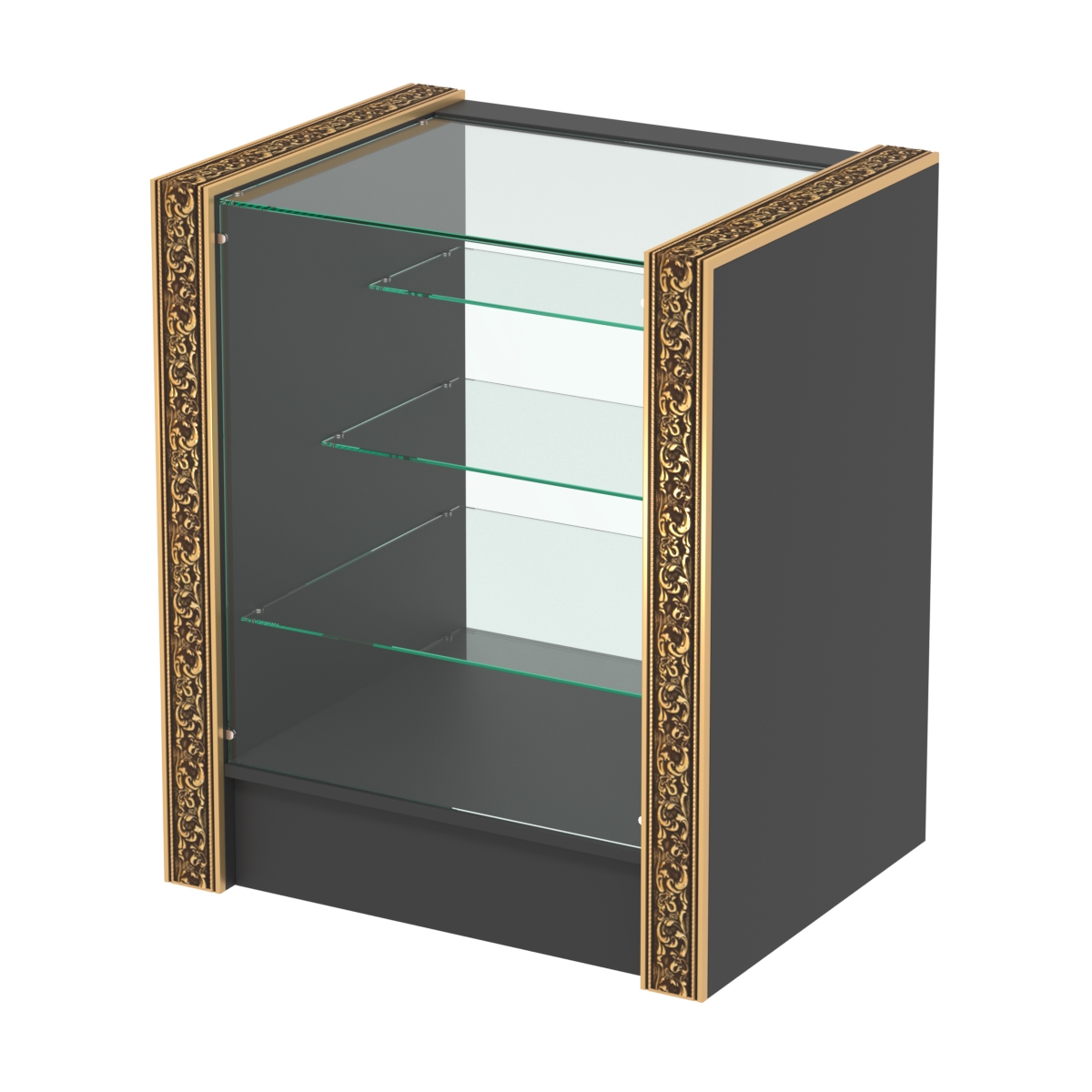 Недорогой прилавок с тремя полками лесенкой и декоративными молдингами №ПДМ-4-600 Черный