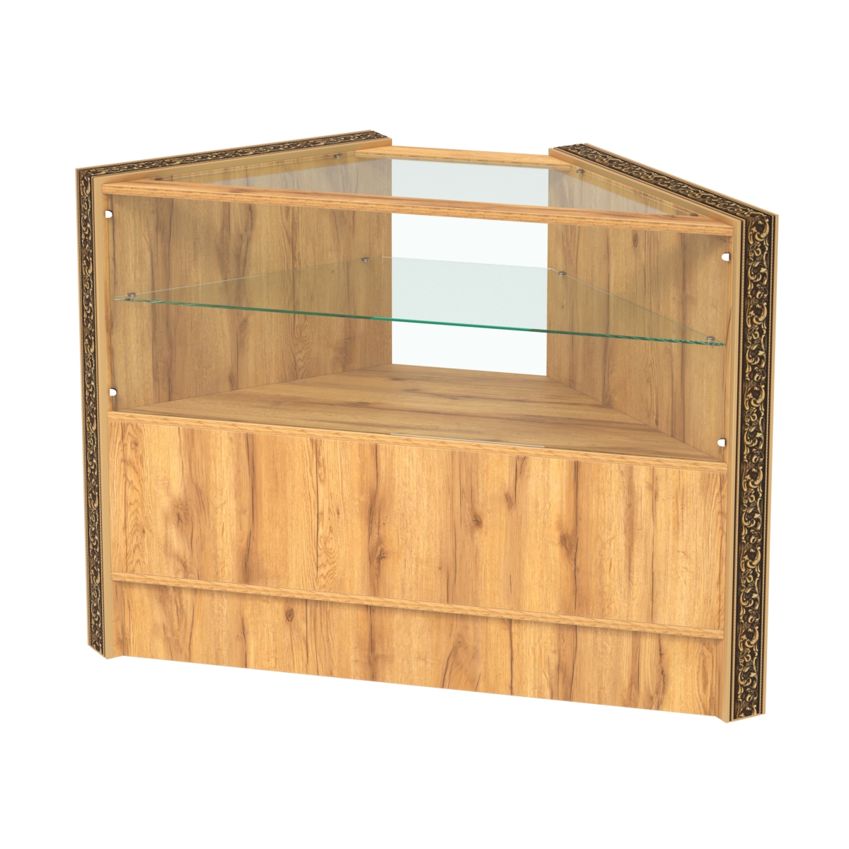 Недорогой прилавок угловой с декоративными молдингами №ПДМ-9 Дуб Золотистый