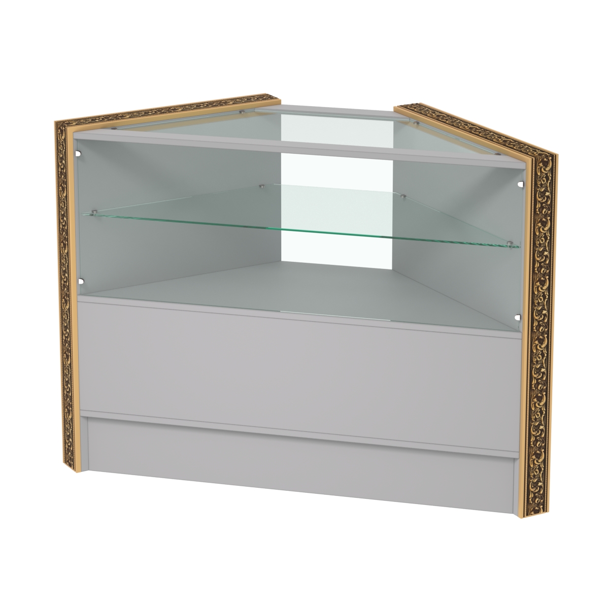 Недорогой прилавок угловой с декоративными молдингами №ПДМ-9 Cерый