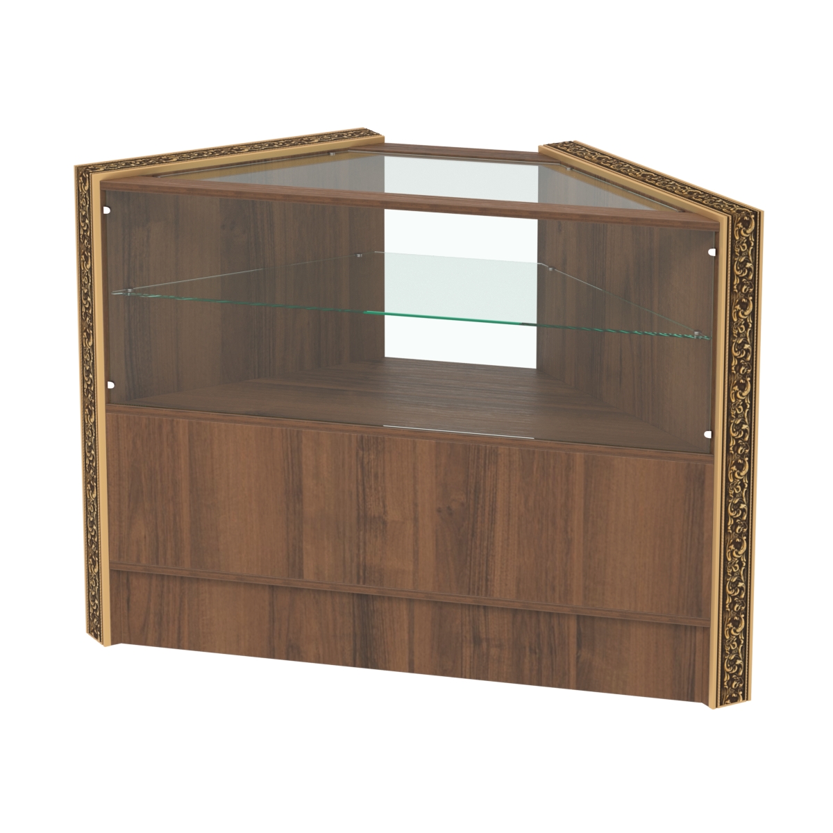 Недорогой прилавок угловой с декоративными молдингами №ПДМ-9 Орех