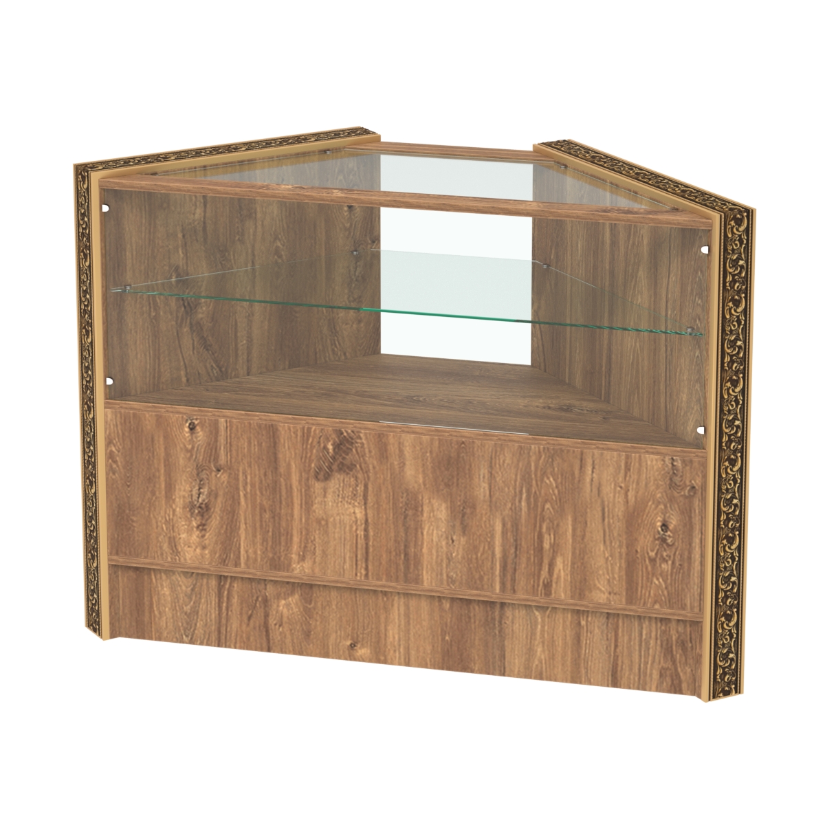 Недорогой прилавок угловой с декоративными молдингами №ПДМ-9 Дуб Канзас коричневый