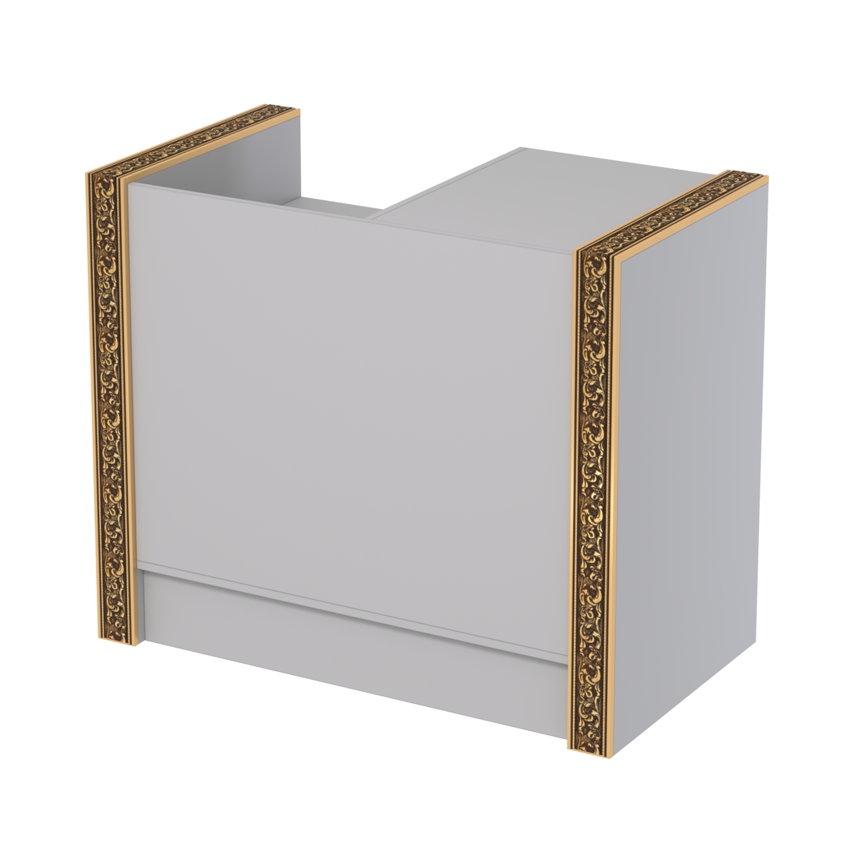 Недорогой кассовый прилавок с ящиками и декоративными молдингами №ПДМ-К2 Cерый