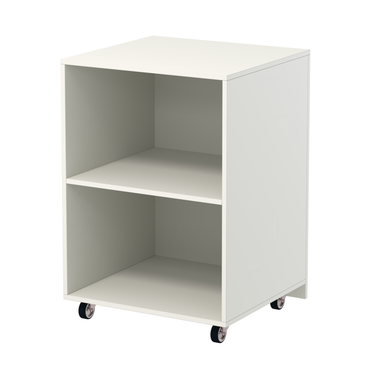 Узкий недорогой прилавок под декоративные молдинги с металлическими колесами №ПДМ-13 Белый