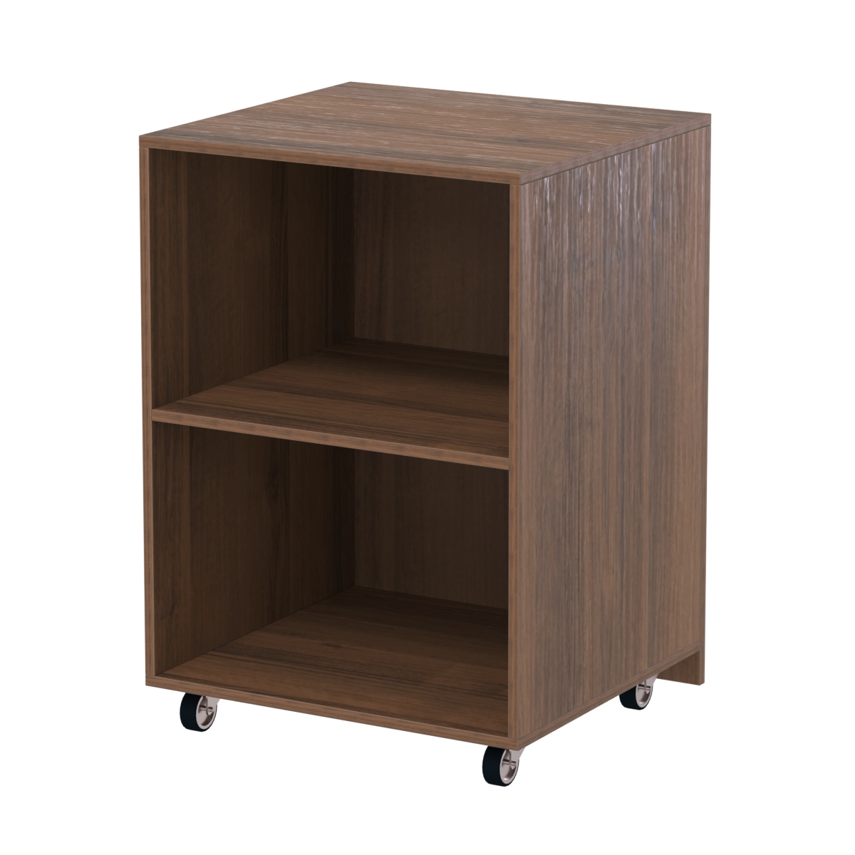 Узкий недорогой прилавок под декоративные молдинги с металлическими колесами №ПДМ-13 Орех