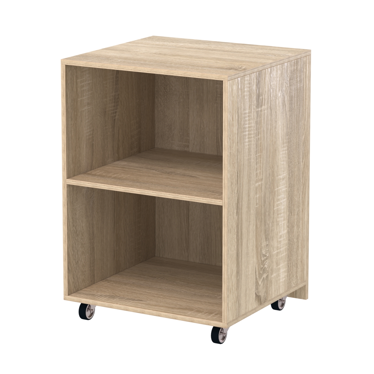 Узкий недорогой прилавок под декоративные молдинги с металлическими колесами №ПДМ-13 Дуб сонома