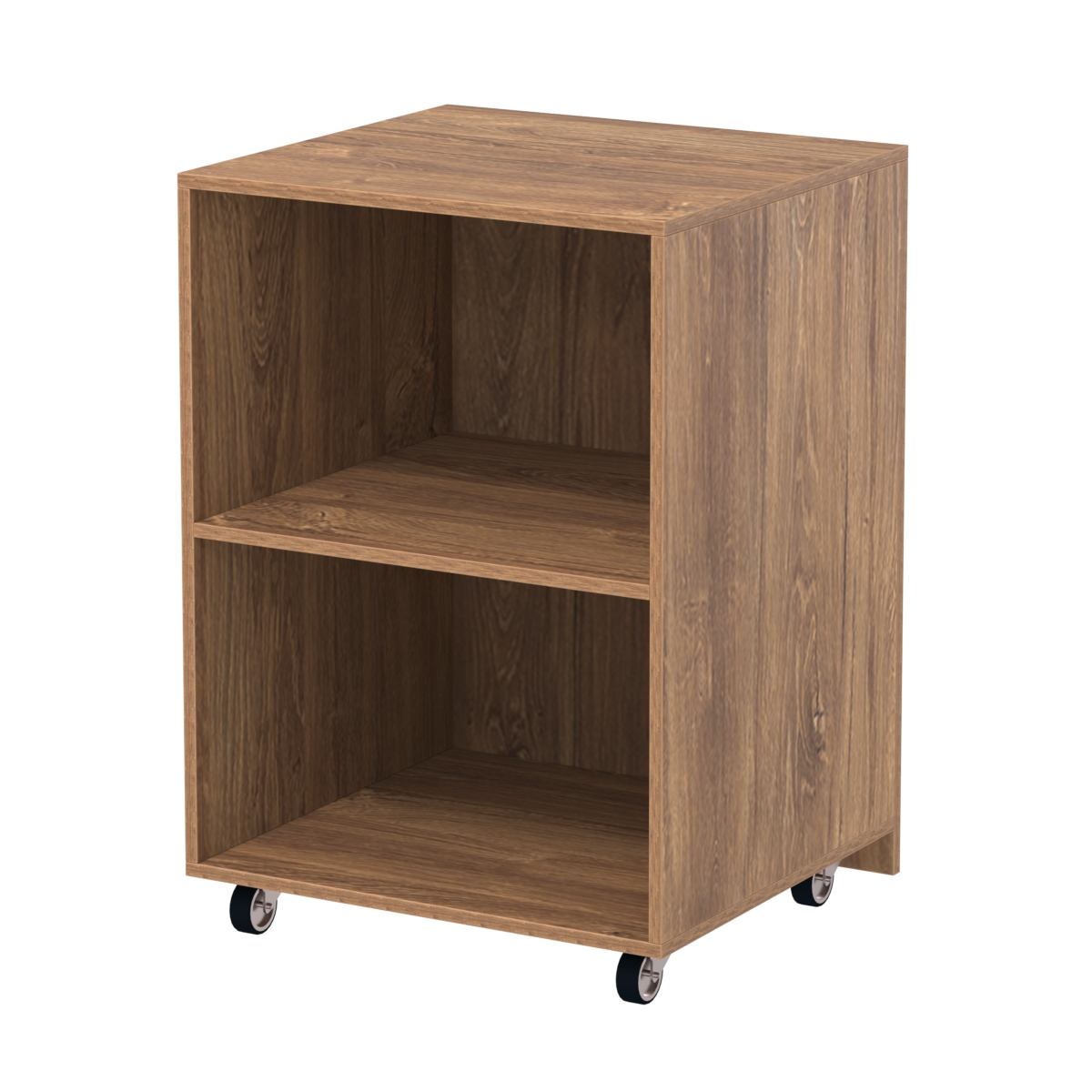 Узкий недорогой прилавок под декоративные молдинги с металлическими колесами №ПДМ-13 Дуб Канзас коричневый