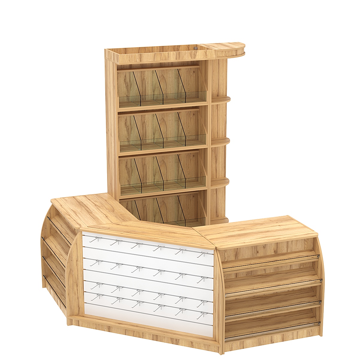 Комплект кассовой зоны со стеллажами под конфеты и орехи малый №1 Дуб Золотистый