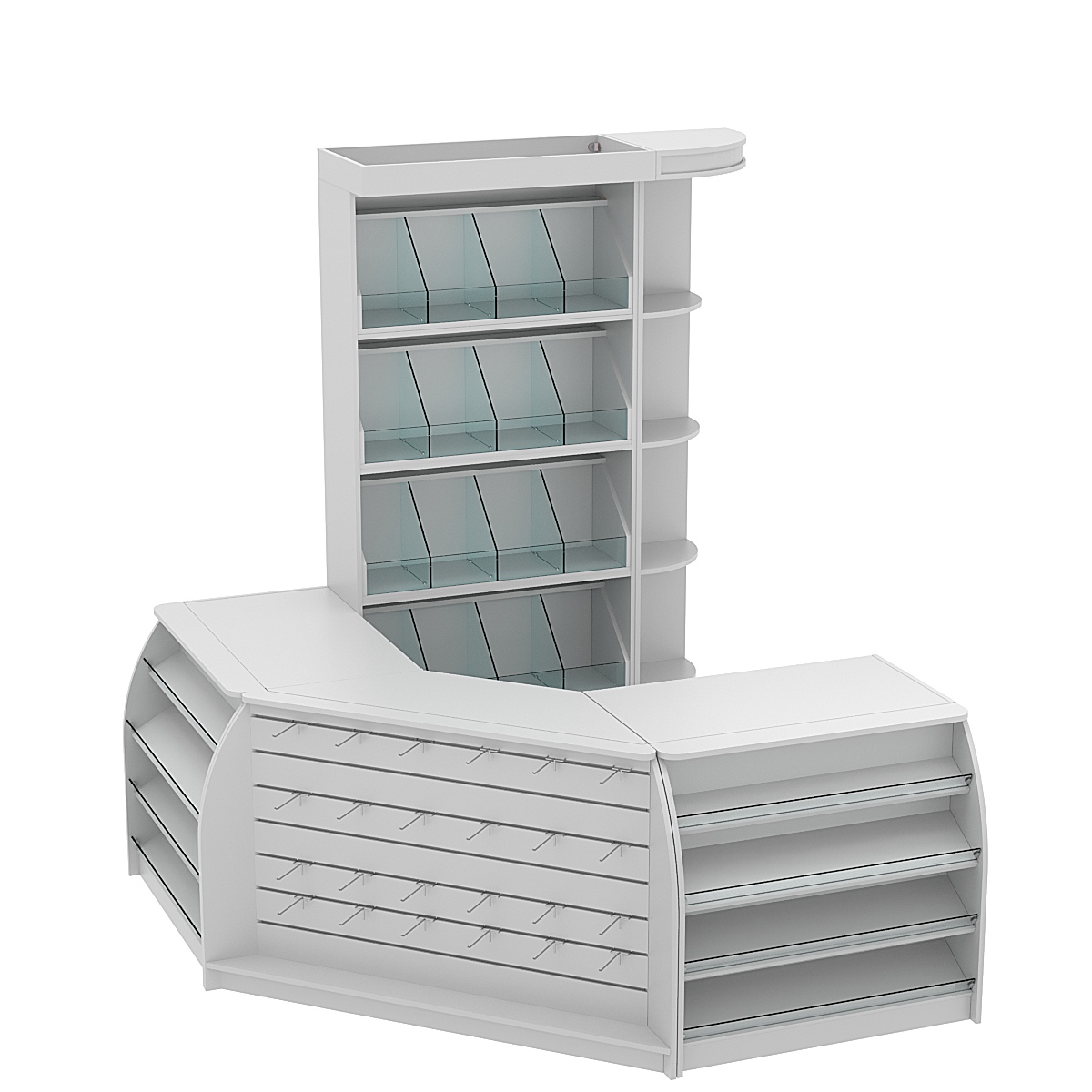 Комплект кассовой зоны со стеллажами под конфеты и орехи малый №1 Cерый