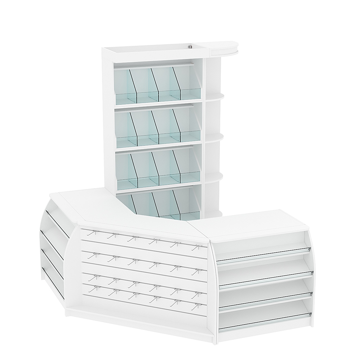 Комплект кассовой зоны со стеллажами под конфеты и орехи малый №1 Белый