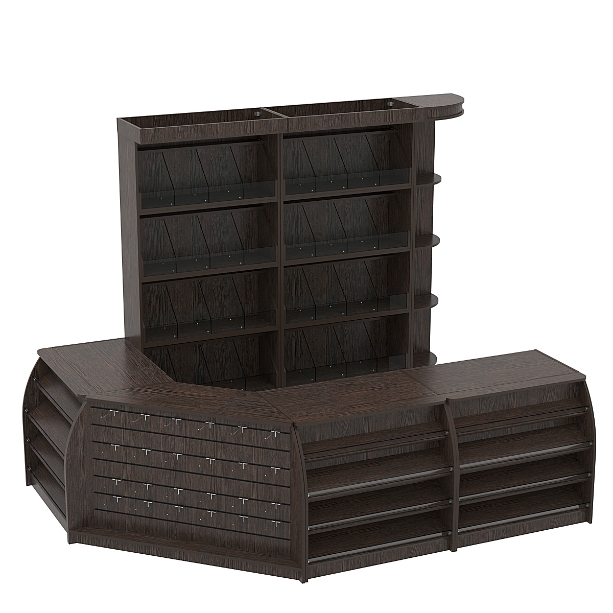 Комплект кассовой зоны со стеллажами под конфеты и орехи средний №2 Дуб Венге