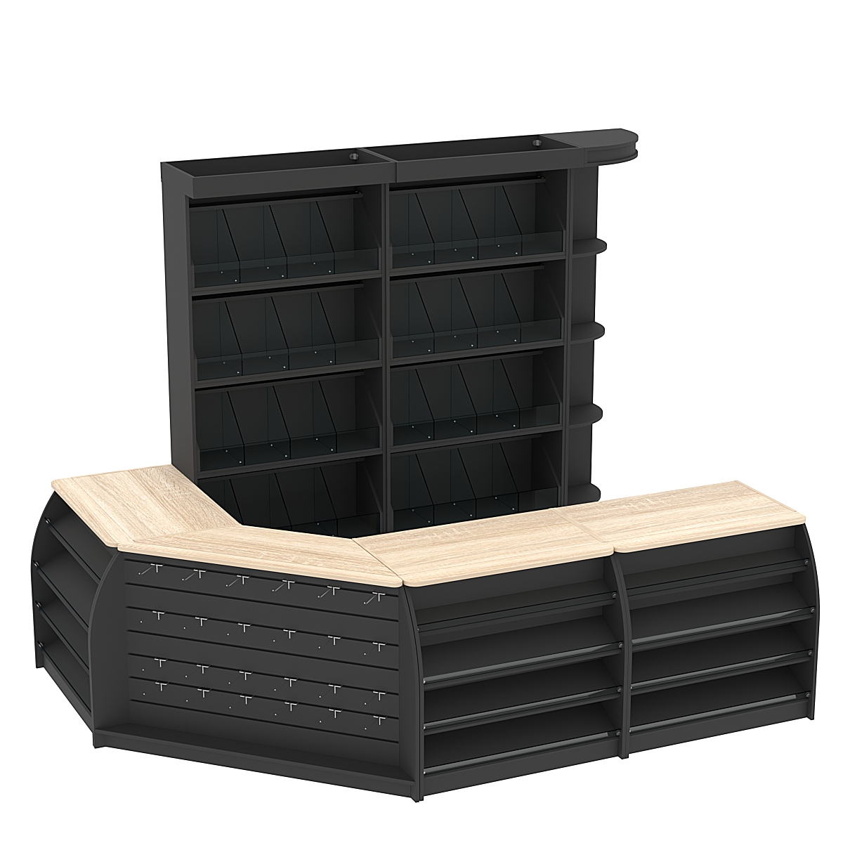 Комплект кассовой зоны со стеллажами под конфеты и орехи средний №2 Черный + Дуб Сонома