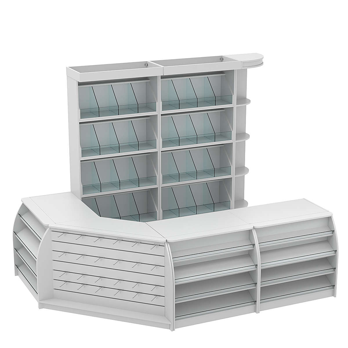 Комплект кассовой зоны со стеллажами под конфеты и орехи средний №2 Cерый