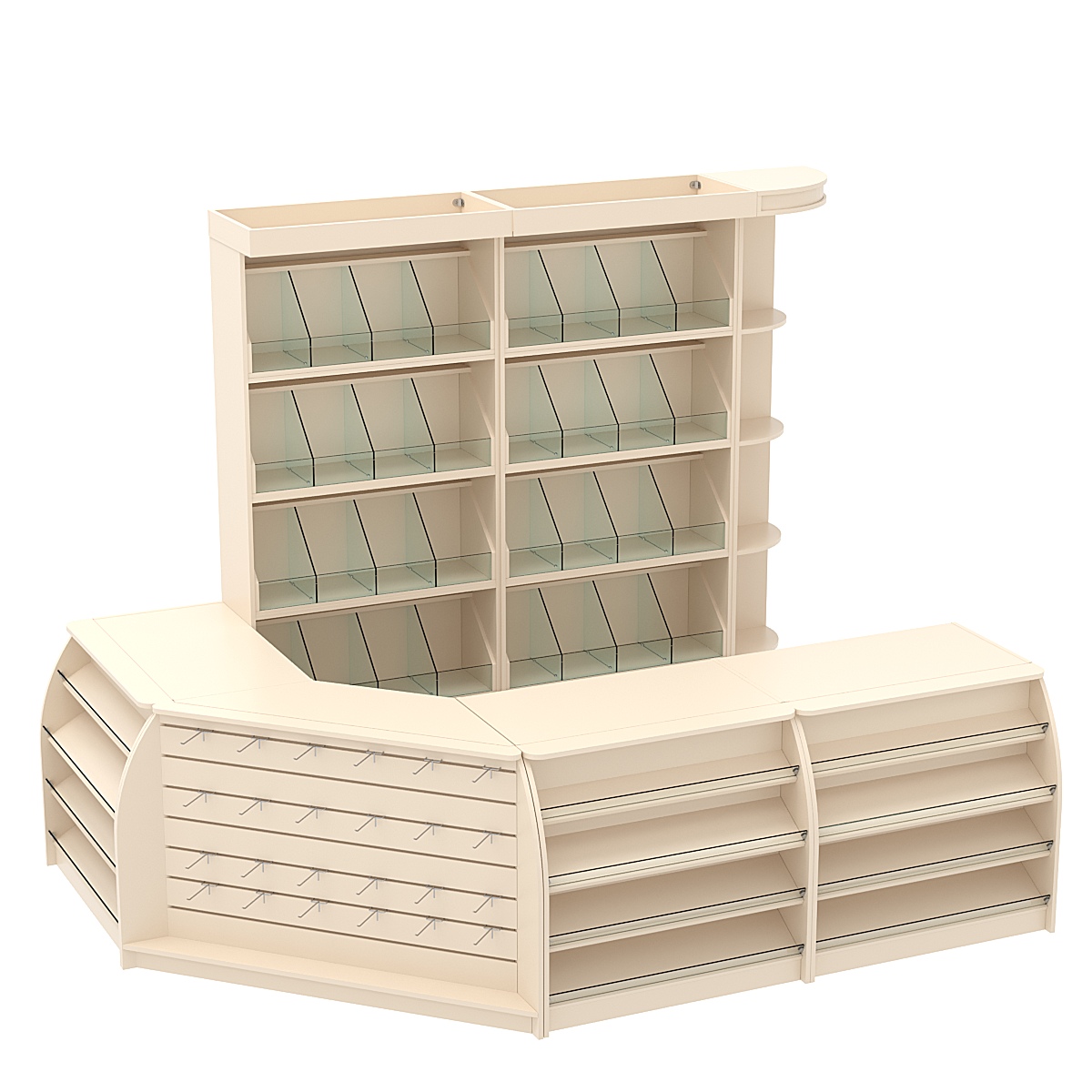 Комплект кассовой зоны со стеллажами под конфеты и орехи средний №2 Крем Вайс