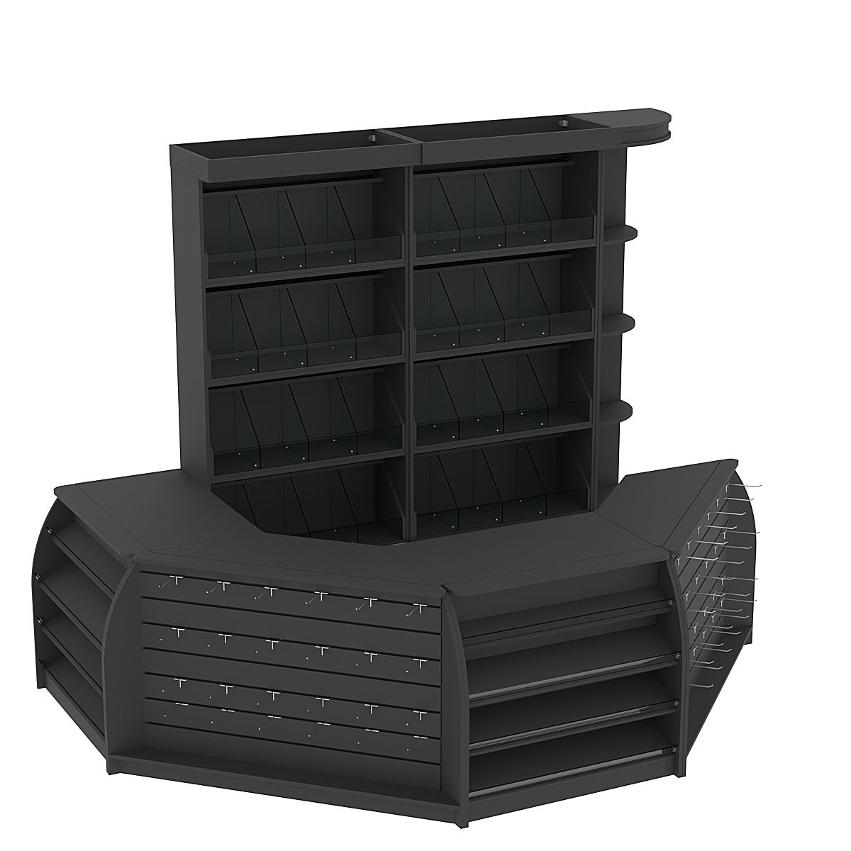 Комплект кассовой зоны со скосами и стеллажами под конфеты и орехи средний №2-1 Черный