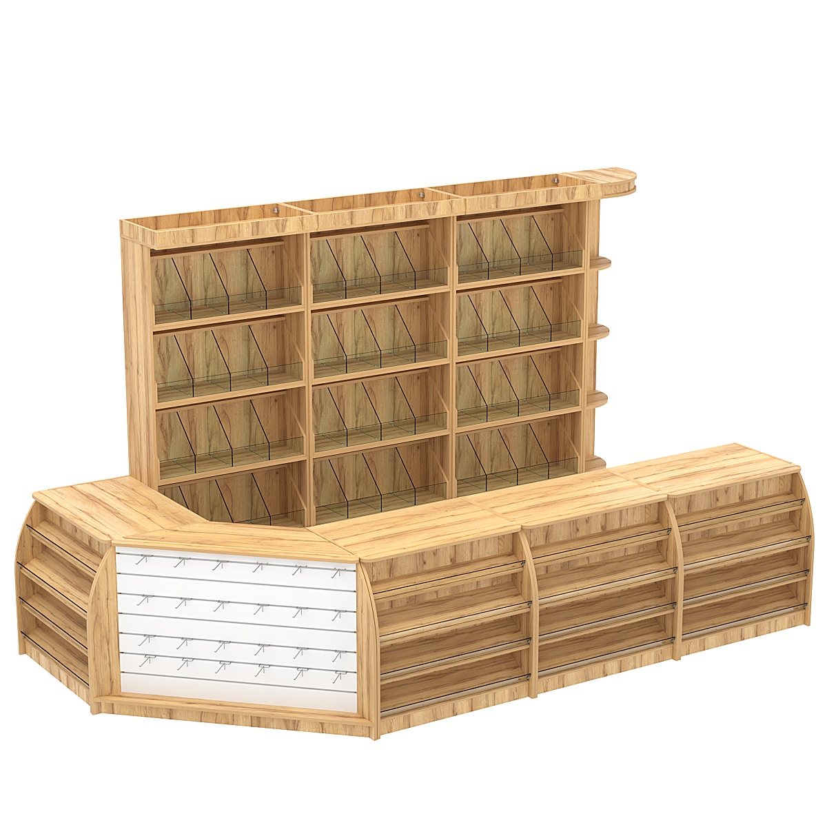 Комплект кассовой зоны со стеллажами под конфеты и орехи большой №3 Дуб Золотистый