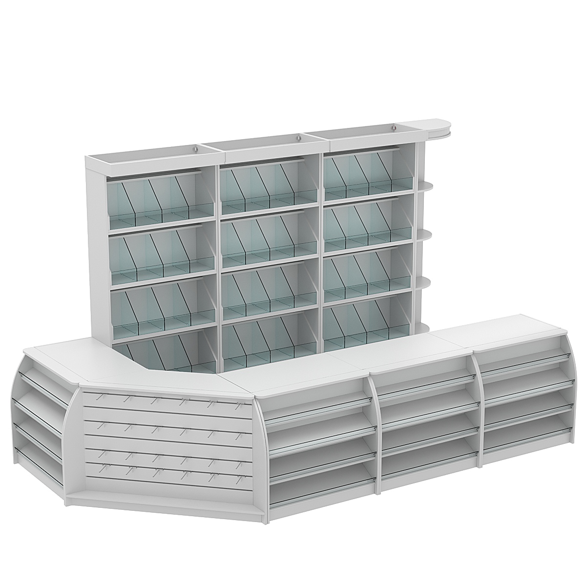 Комплект кассовой зоны со стеллажами под конфеты и орехи большой №3 Cерый