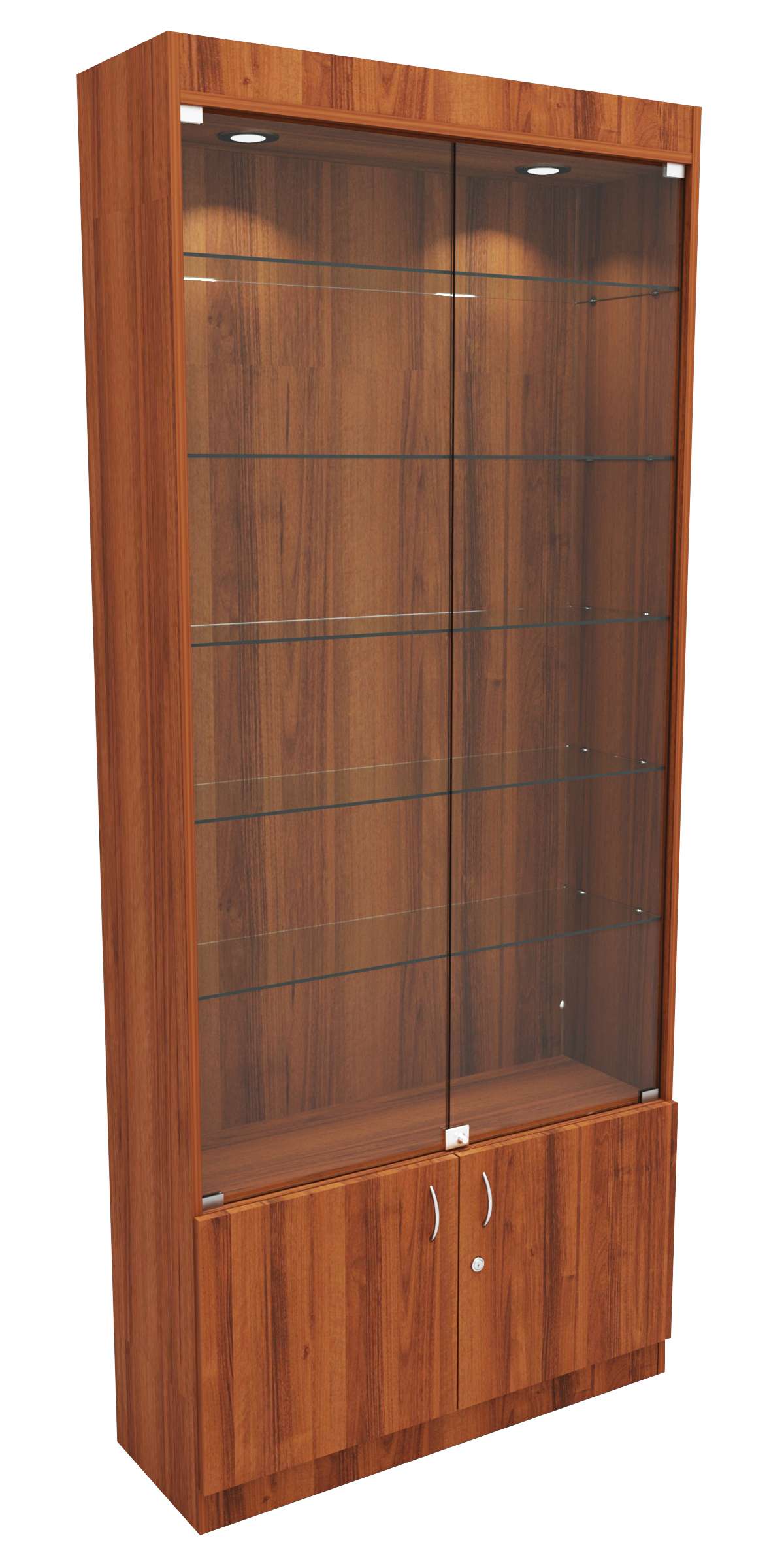 Стеклянная витрина серии Эконом № 300-1-5 (задняя стенка ДВП) Орех