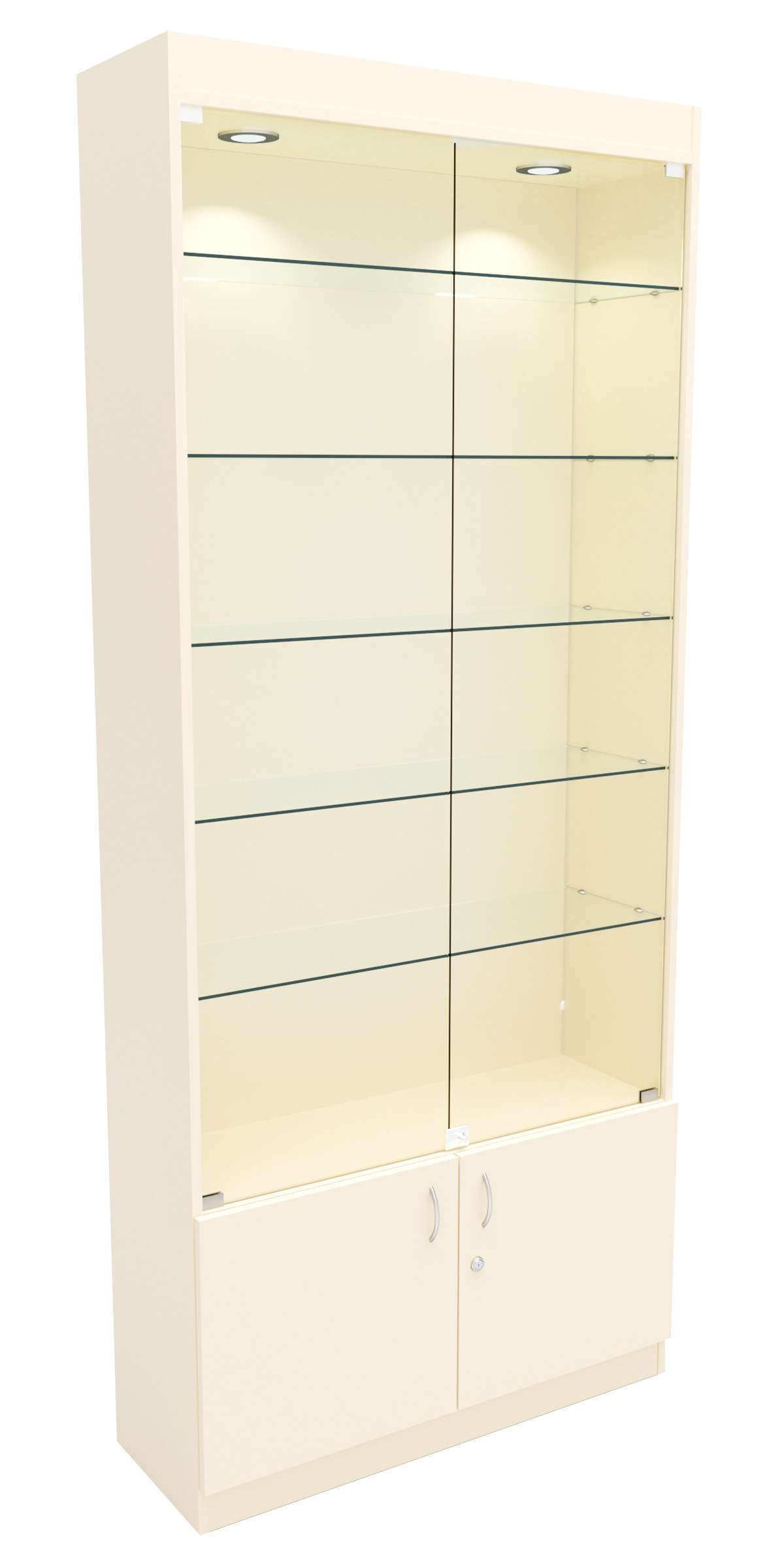 Стеклянная витрина серии Эконом № 300-1-5 (задняя стенка ДВП) Крем Вайс