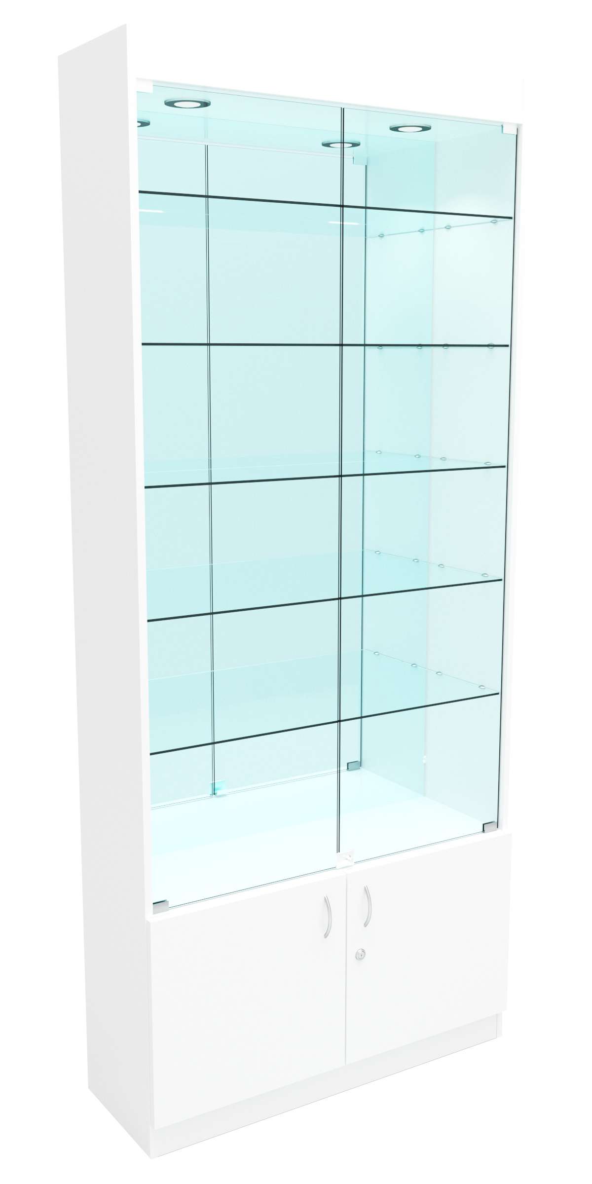 Стеклянная витрина серии Эконом № 300-3-5 (задняя стенка Зеркало) Белый