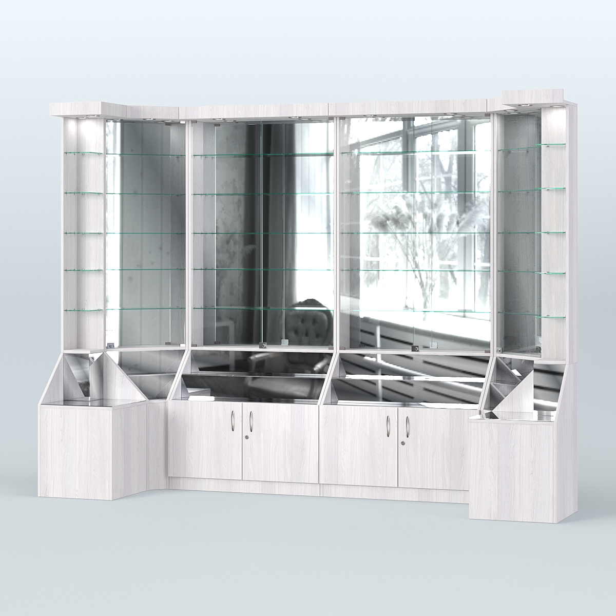 Павильон со стеклянными полками серии Эталон №4 Ясень Анкор светлый