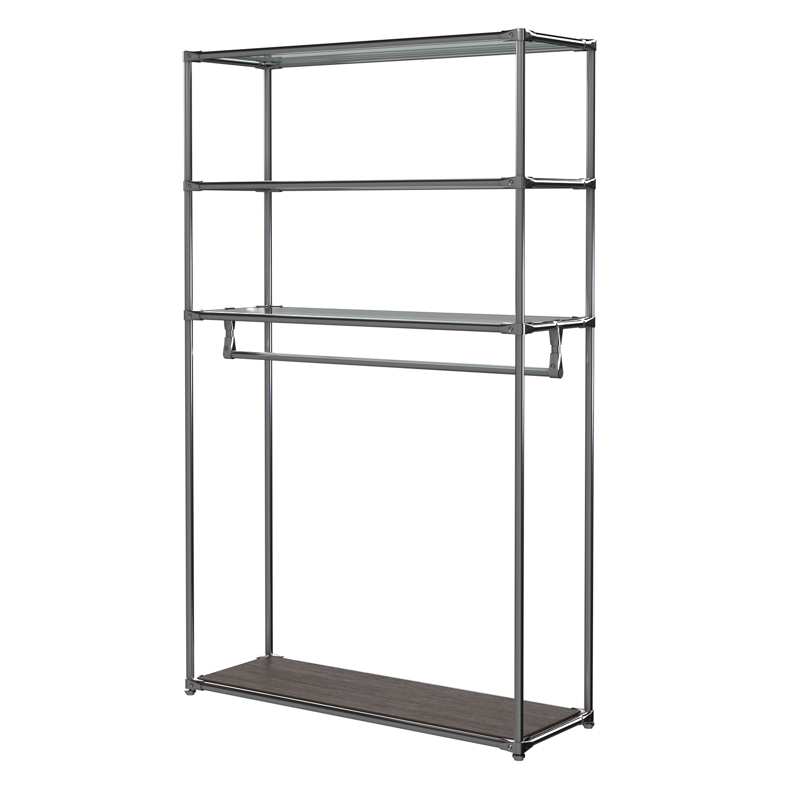 Хромированное вешало БАШНЯ №6-1 с полками стекло 6мм (прозрачное) Дуб Венге