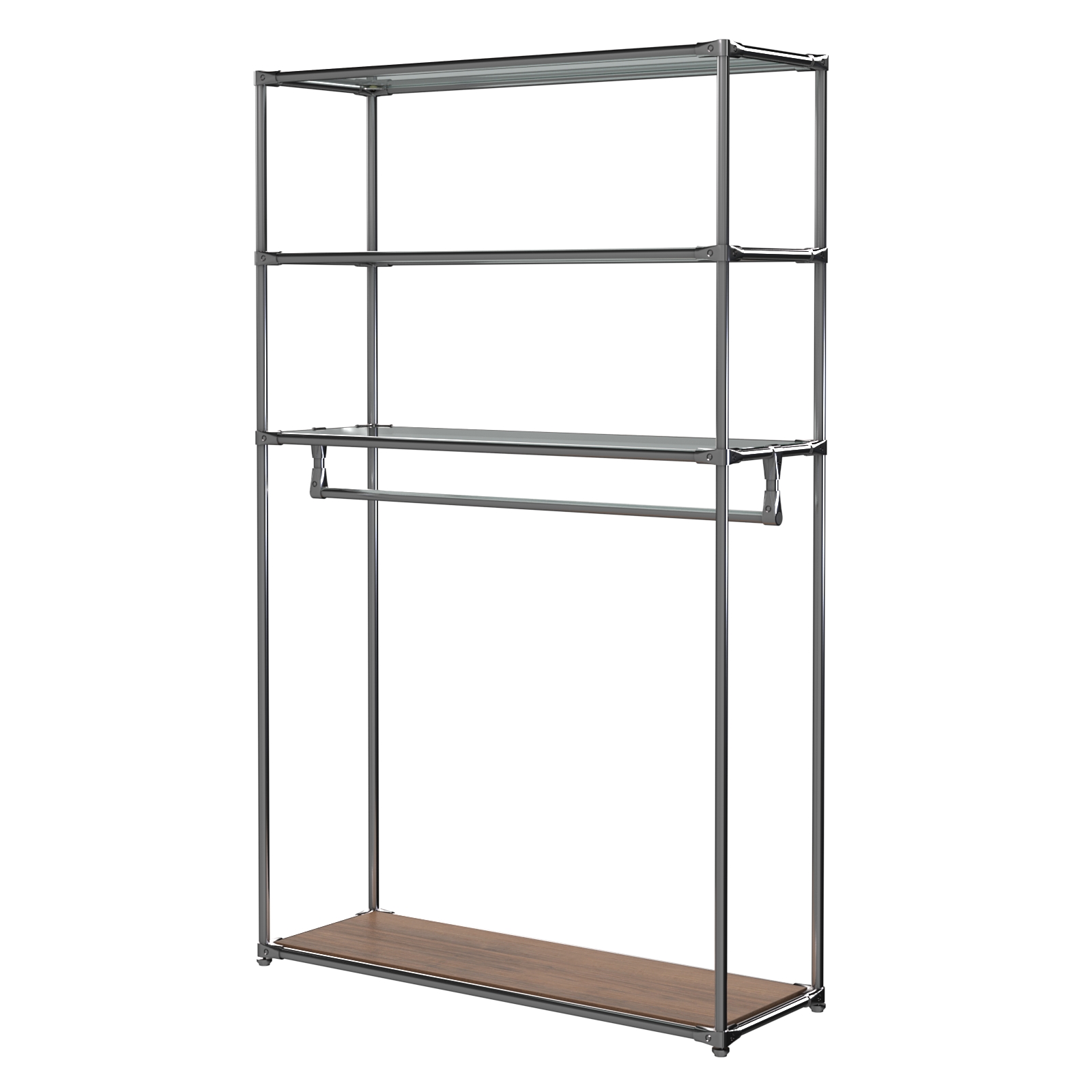 Хромированное вешало БАШНЯ №6-1 с полками стекло 6мм (прозрачное) Орех