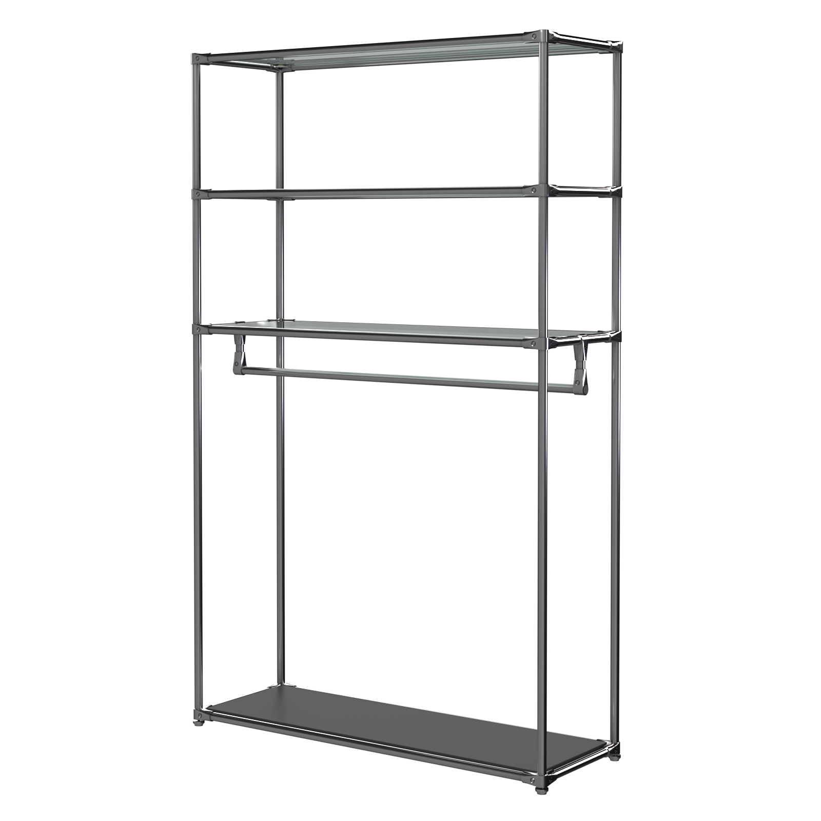 Хромированное вешало БАШНЯ №6-1 с полками стекло 6мм (прозрачное) Черный