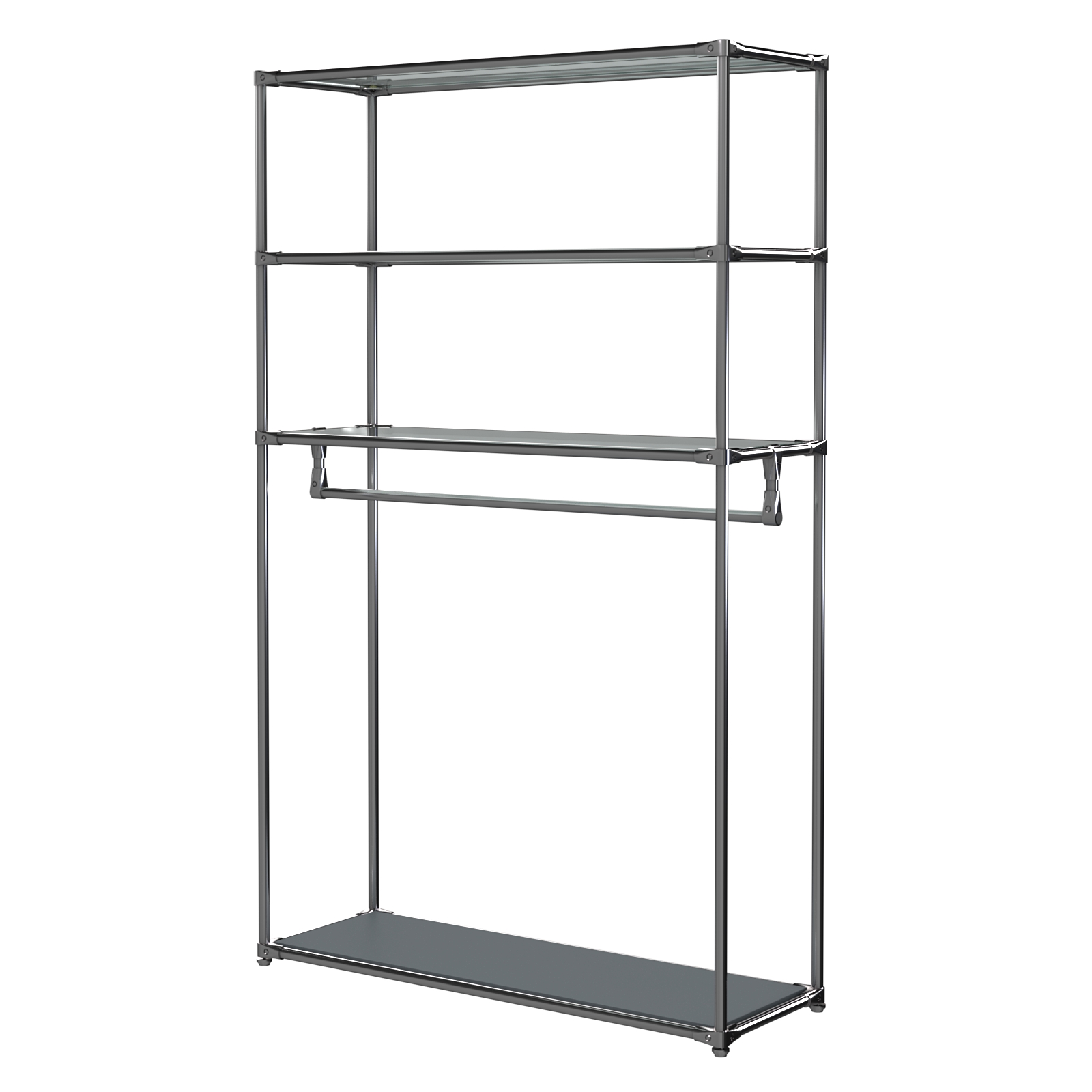 Хромированное вешало БАШНЯ №6-1 с полками стекло 6мм (прозрачное) Темно-Серый