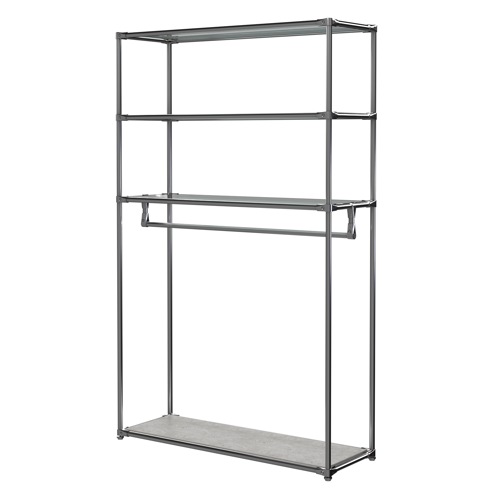 Хромированное вешало БАШНЯ №6-1 с полками стекло 6мм (прозрачное) Метрополитан Грей