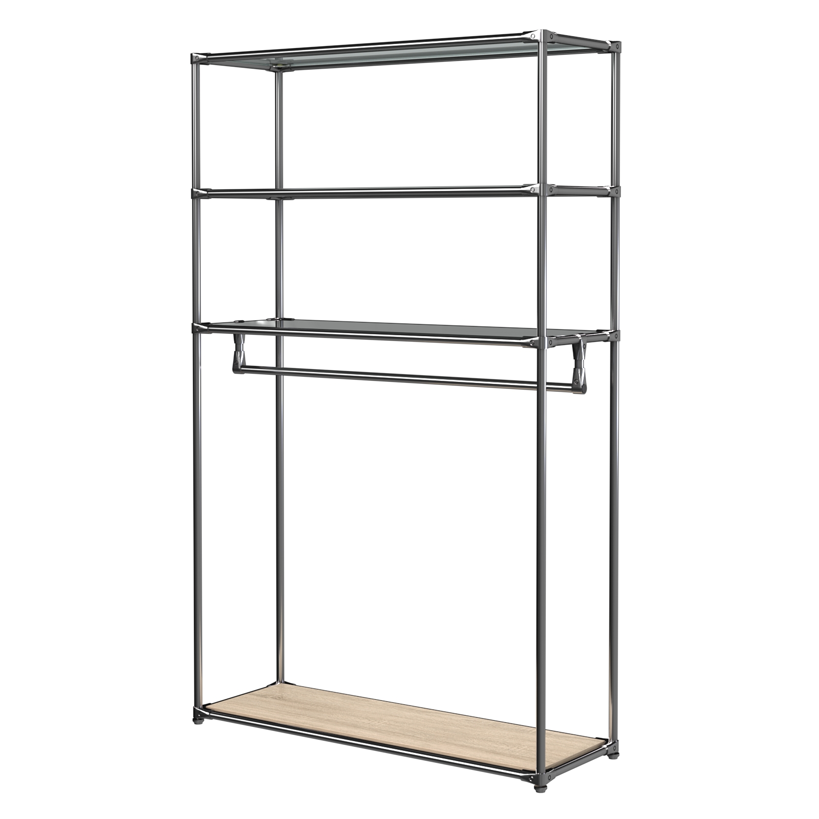 Хромированное вешало БАШНЯ №6-2 с полками стекло 8мм (тонированное) Дуб Сонома