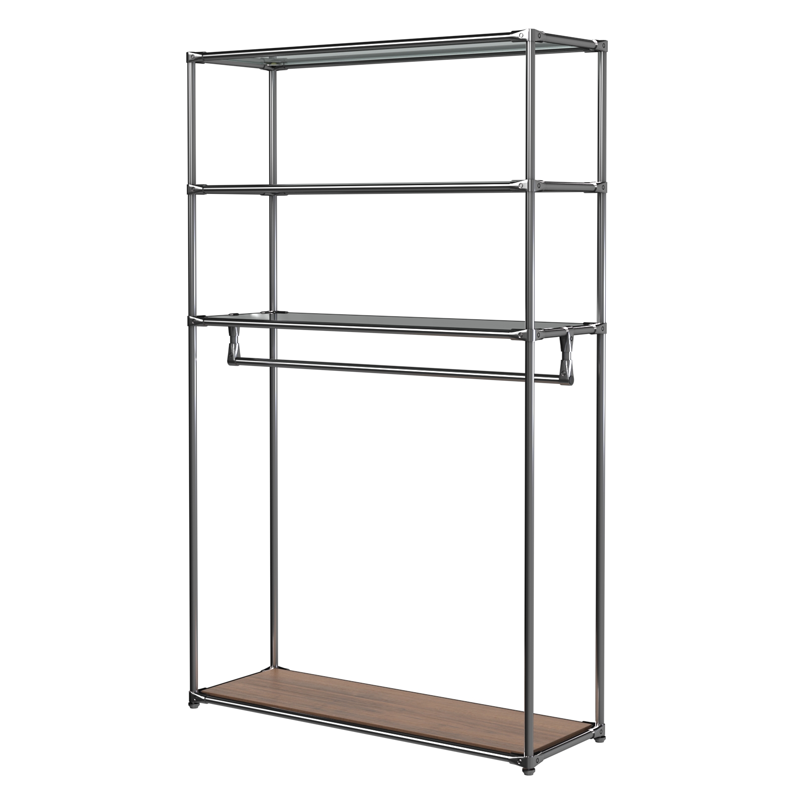 Хромированное вешало БАШНЯ №6-2 с полками стекло 8мм (тонированное) Орех