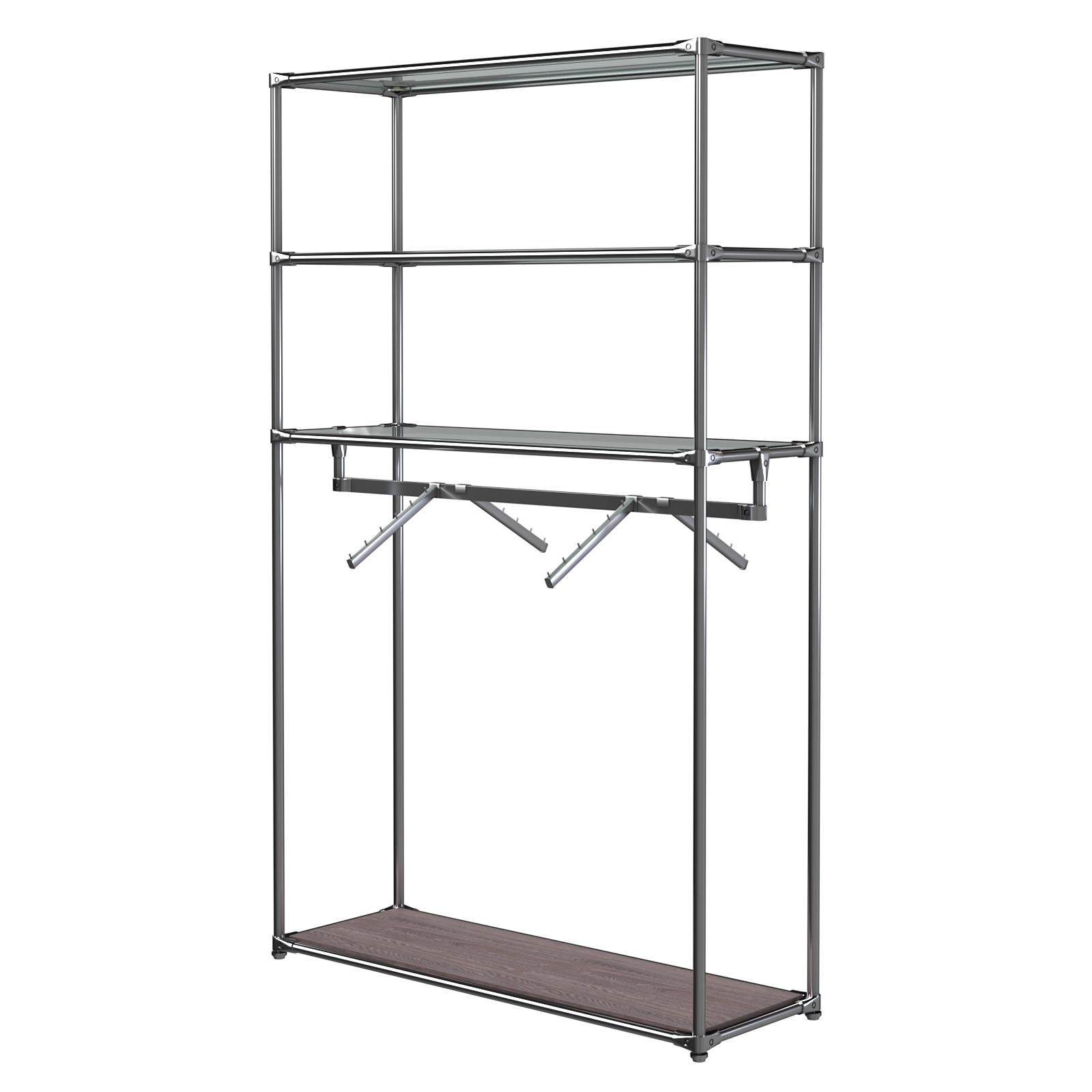 Хромированное вешало БАШНЯ №7-1 с полками Стекло 6мм (прозрачное) Ясень Анкор темный - U31105